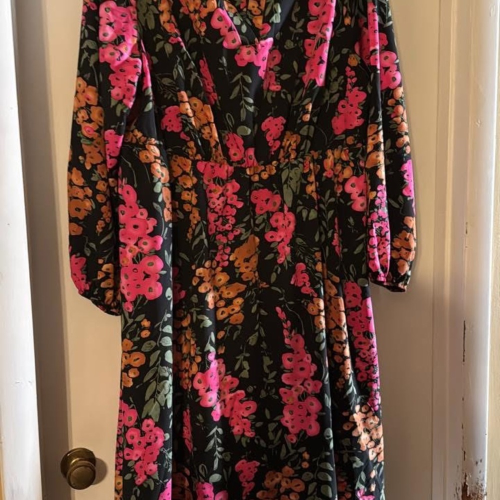 SHEIN Black Floral Dress with Pink and Orange Blooms